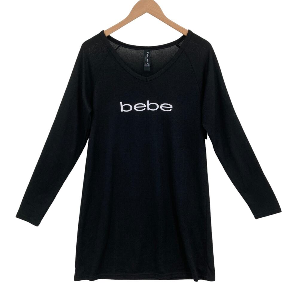 bebe Sleep Shirt Super Soft Knit Comfy Large Womens Black Pullover